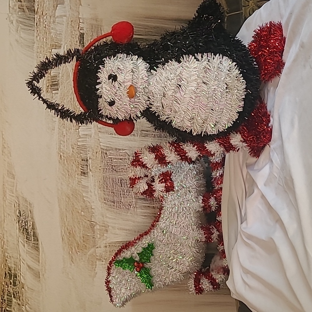 Christmas Holiday Sparkly Tinsel Penguin Sleigh Decoration